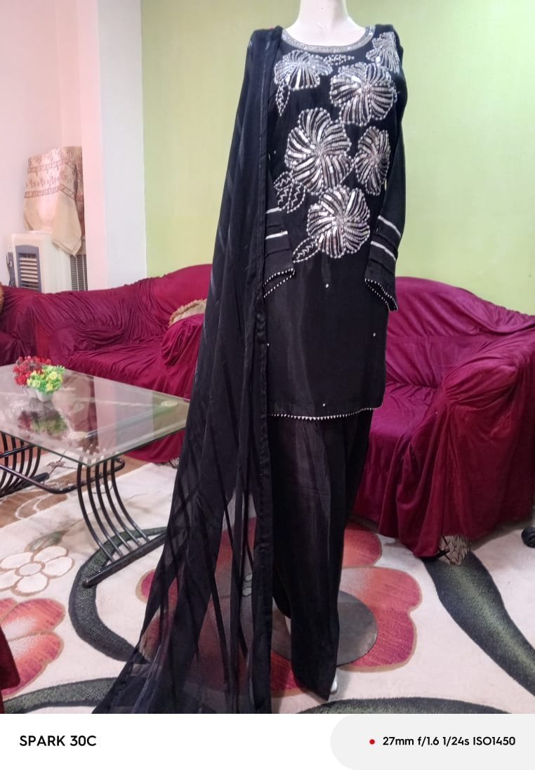 New party wear with farshi Shalwar (BLK@F)